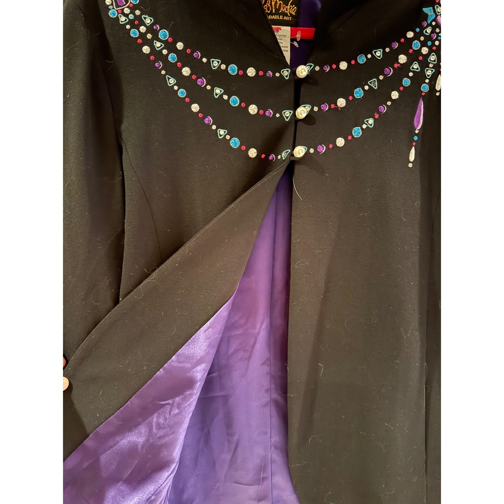 Bob Mackie Wearable Art Blazer Black Beaded Necklace Detail Purple Lining XL - Picture 7 of 10